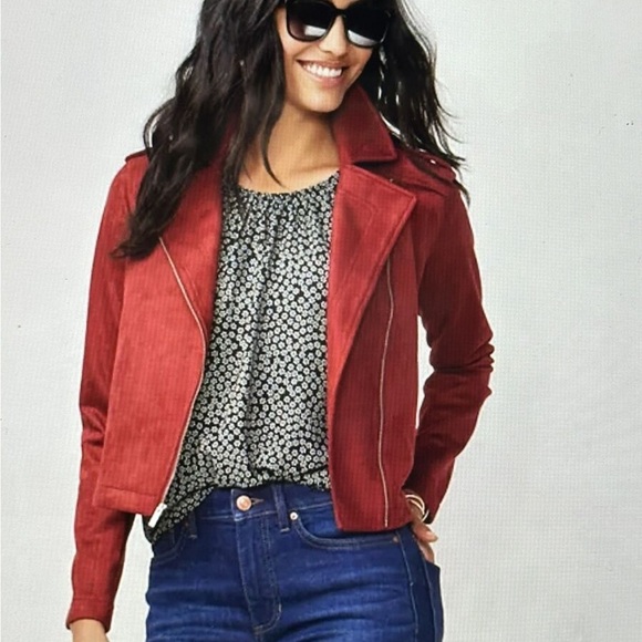 LC Lauren Conrad Women's Plus Size Burgundy Moto Jacket - Picture 1 of 7